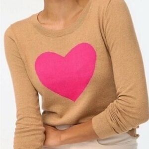 J Crew Teddie Tan Sweater with Pink Heart